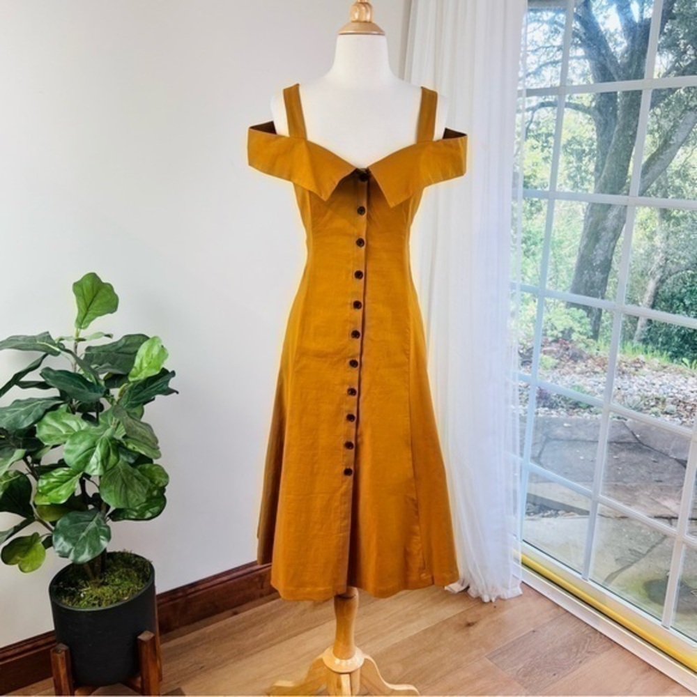 A.L.C golden button front midi dress